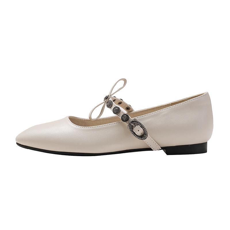 Single Shoes Women's Flat Bow Light Mouth Ballet Shoes Small Square Head Retro Casual Driving Mary Jane Shoes