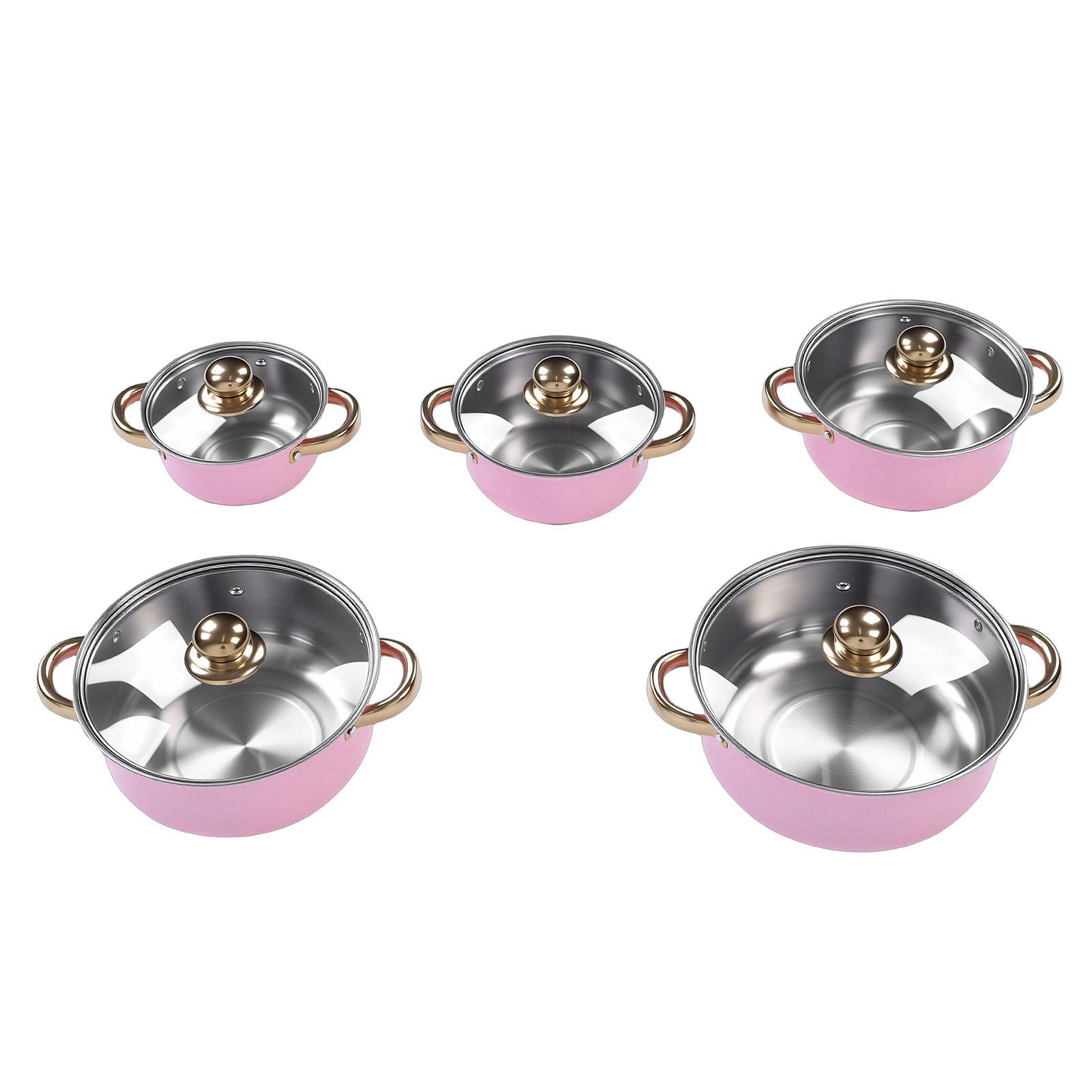 

5pcs Stainless Steel Cookware Pots Set Stockpot with Lids Dual Handles Small Sauce Soup Pot for Kitchen Cooking L