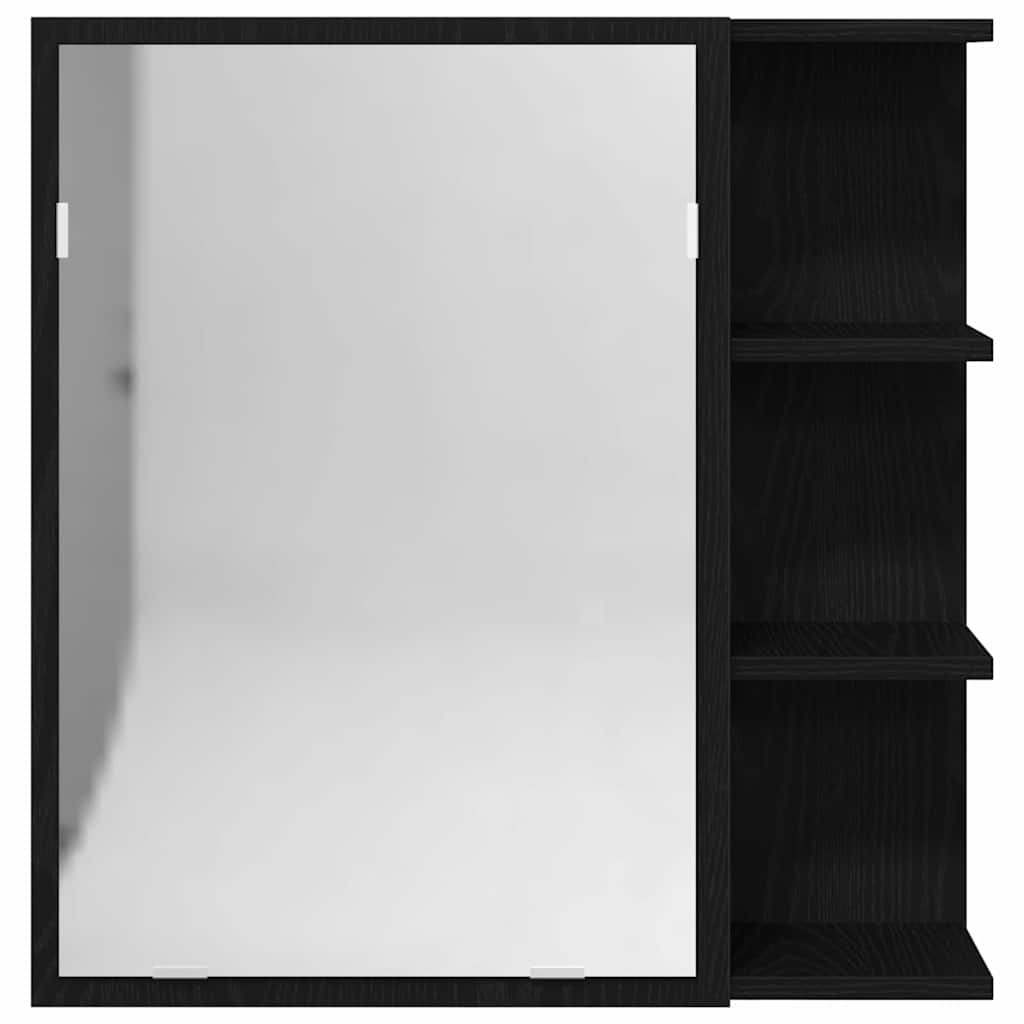 Bathroom Mirror Cabinet with Shelf and Door Black Oak Effect
