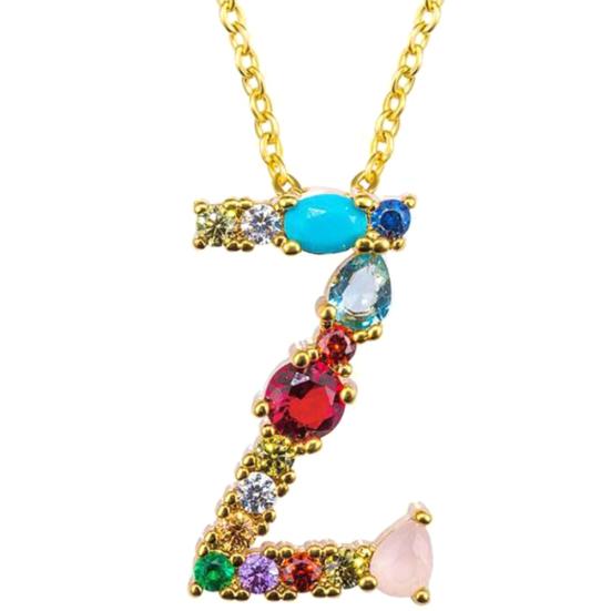 Women Cubic Zirconia Inlaid 26 English Letters Pendant Chain Necklace Jewelry