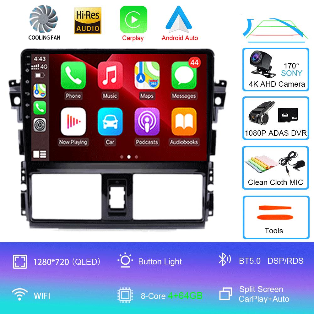 Android 14 For TOYOTA VIOS YARIS 2013 2014 2015 2016 Multimedia Video Player Car Radio GPS Navigation NO DVD 2 Din Carplay New