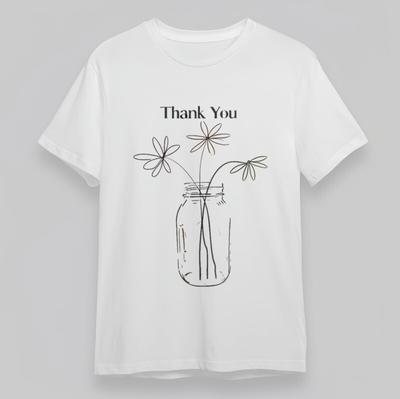 Women's T-Shirt Thank You Print with Minimalist Floral Vase Plus Size Cotton Tee