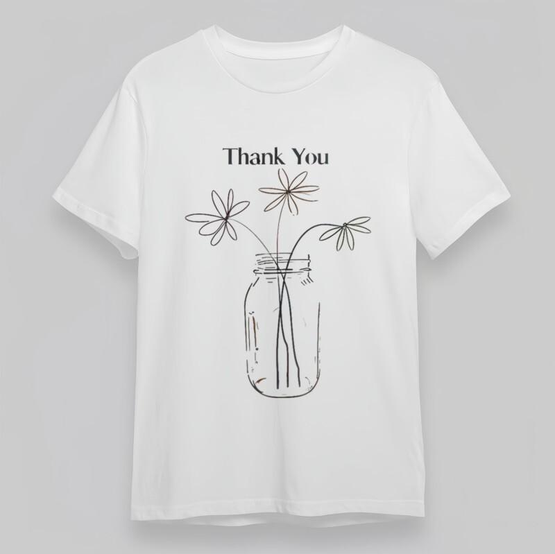 

Women s T-Shirt Thank You Print with Minimalist Floral Vase Plus Size Cotton Tee M