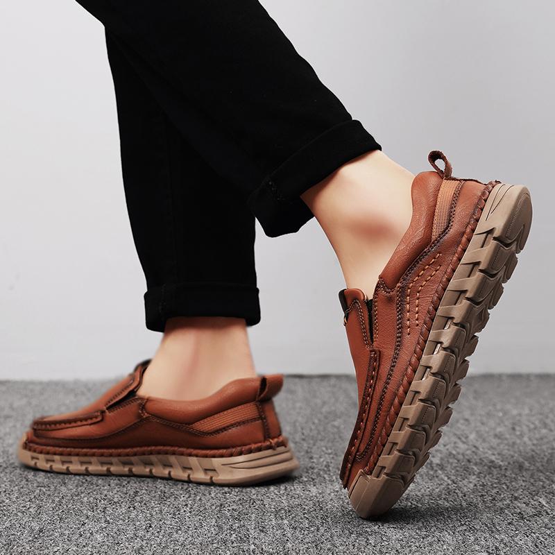 Men Leather Casual Shoes Ankle Boots Handmade Casual Shoes Breathable Comfortable Non Slip Outdoor Walking Boots Size 39 46