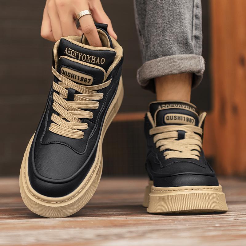 High-top Board Shoes, New Winter High-end Leather Thick-soled Heightening Casual Shoes