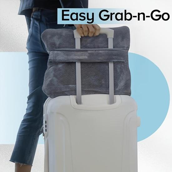 Neck Support Pillow Blanket Soft Fleece 2-in-1 Foldable Pillow Combo Flights Camping Car Trips Airplane Pillow Blanket with Luggage Strap