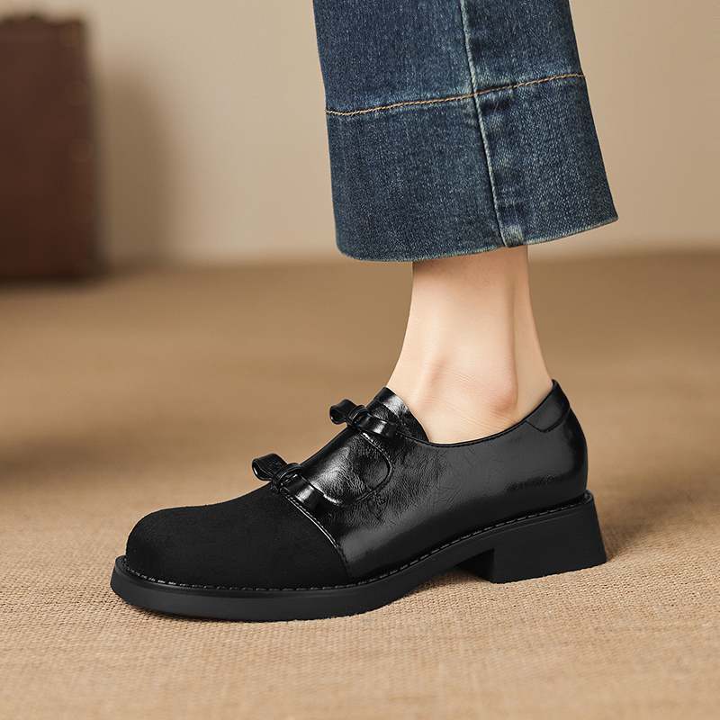 Krazing Pot Flock Round Toe Thick Med Heels Spring Summer Shoes Big Size 43 Size 33 Women Slip on Butterfly-knot Platform Pumps
