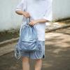 Mochila Washed Drawstring Canvas Bag for Women's Retro Fashion Travel Backpack Unisex Solid Color Denim Backpack