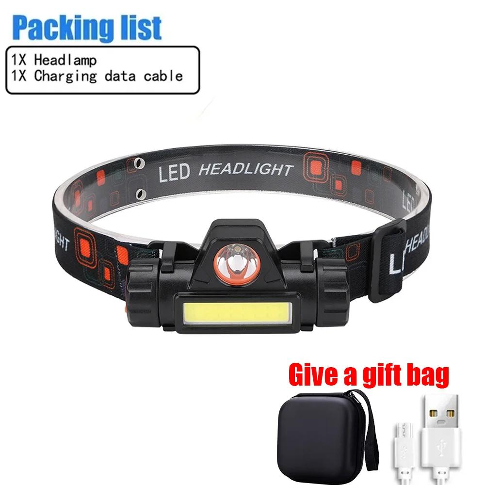 Q5+COB Mini Led Zoomble Headlamp Usb Rechargeable Portable Headlight 18650 Built-in Battery Outdoor Fishing Camping Head Lantern
