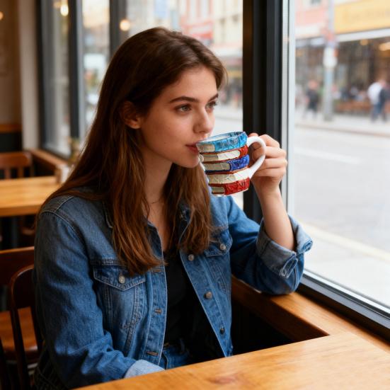 Hand-Painted Book Mug 3D Glass Design Novelty Stacked Book Coffee Cup Literary Gift for Teachers & Book Lovers