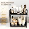 2 Tier Under Sink Organizer Sliding Cabinet Basket Organizer Storage Rack with Hooks Hanging Cup Bathroom Kitchen Organizer