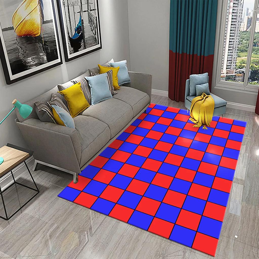 Large Checkerboard Plaid Carpets Geometric Patterned Area Rug for Living Room Blue Plaid Play Mat Bedroom Living Room Floor Mat