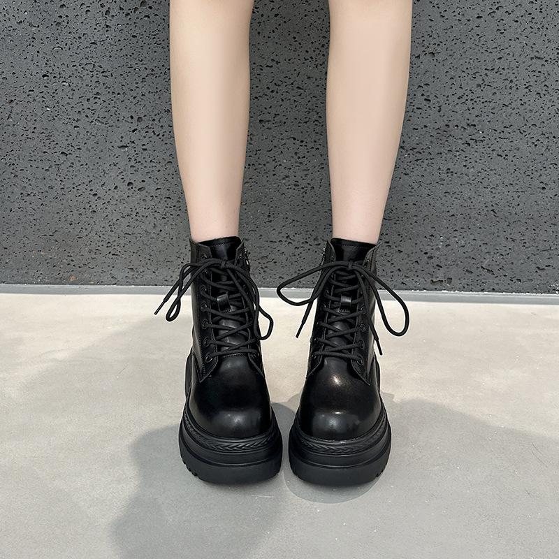 Martin boots women's spring new academic style casual versatile short boots small thick-soled heightening women's boots