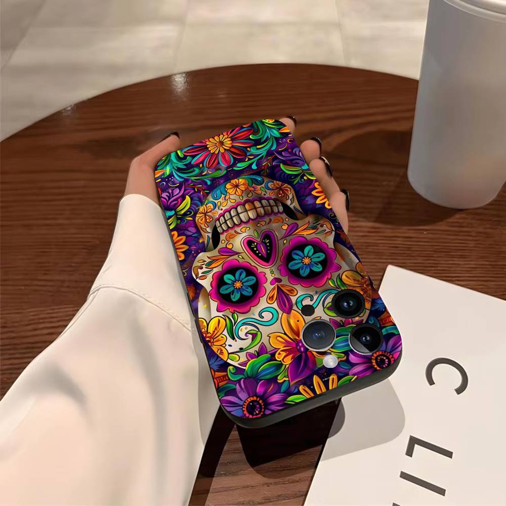 

M-Mexican Catrina Skull Phone Case For iPhone 17,16,15,14,13,12,11,Pro,X,Xs,MAX,Plus TPU Soft To Skin-friendly Cover iPhone11PROMAX