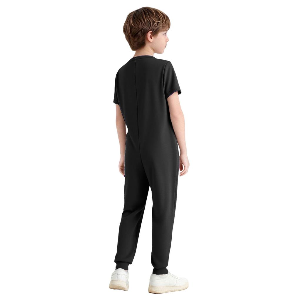 Unisex Kids Adaptive Clothing Jumpsuit Round Neck Short Sleeve Design Back Invisible Zipper Solid Color Full Body Outfit