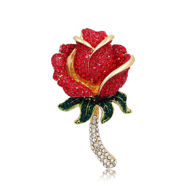 2024 Qixi Valentinstag Rosen Strass Brosche: Emaille Anstecknadel & Kleidungsschmuck-Accessoire