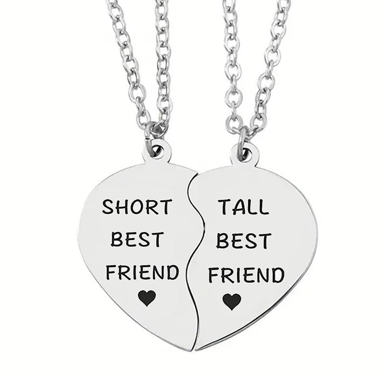 2 Stück/Set Wir sind beste Freunde, weil alle anderen doof sind Herzanhänger Halskette Edelstahl Freundschaftsschmuck Geschenke