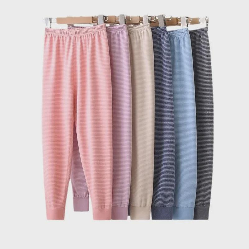 Children's Striped Brushed Warm Pajama Leggings for Autumn and Winter