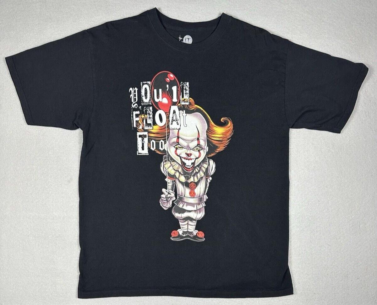 IT Official Licensed Black  You ll Float Too  Cartoon Balloons Stephen King Sz L Unisex T-Shirt S