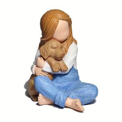 Funny Girl Hugging Dog Miniature Statue Handmade Resin Decors Ornament Remembrances Gift for Pet Lover Family Friend