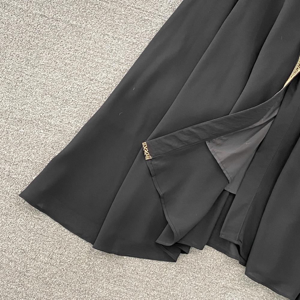 Sweet Style Women's Long-sleeve Embroidery Patchwork Single-breasted High Waist A-line Dress 2025 Autumn New Dresses SN3859