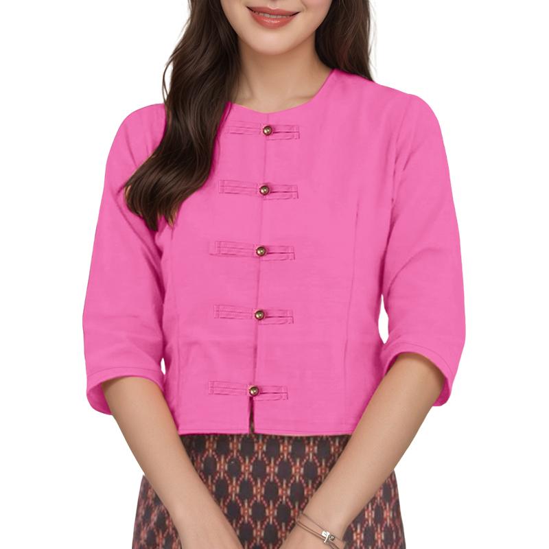 

ZANZEA Женская повседневная блузка с круглым вырезом, однотонная, с рукавом до локтя 5XL розовый