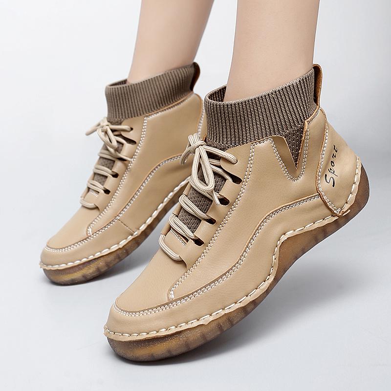 Women Hiking Shoes Driving Shoes High Top Beige Green Black Ankle Boots Casual Plus Size Outdoor Shoes