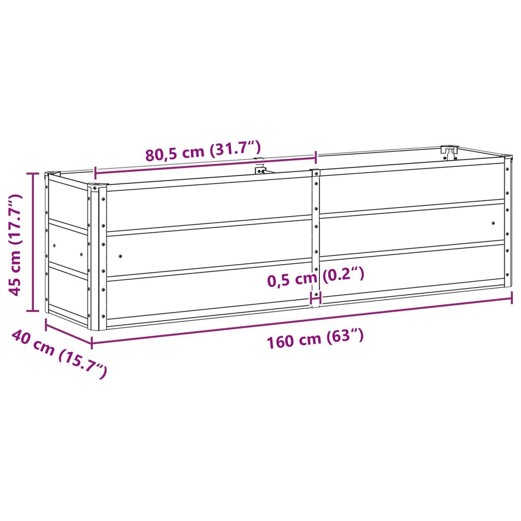 Plant Pot Anthracite 160 X 40 X 45 Cm Steel