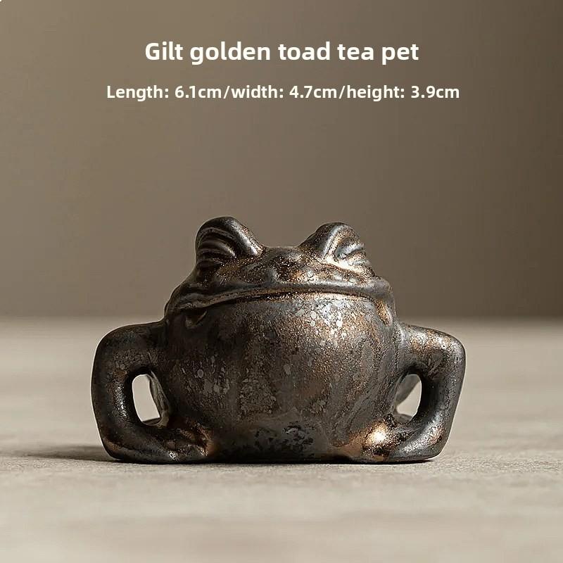 Golden Frog Toad Tea Pet Fortune Three-Legged Money Toad Feng Shui Wealth Prosperity Home Office Decor Home Table Ornament