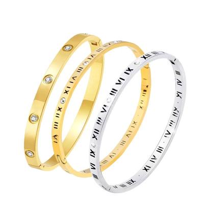 Luxe Dames Roestvrij Staal 18K Verguld Armband Waterdicht Ontwerp met Romeinse Cijfers Ingelegd Zirkonia voor Cadeau