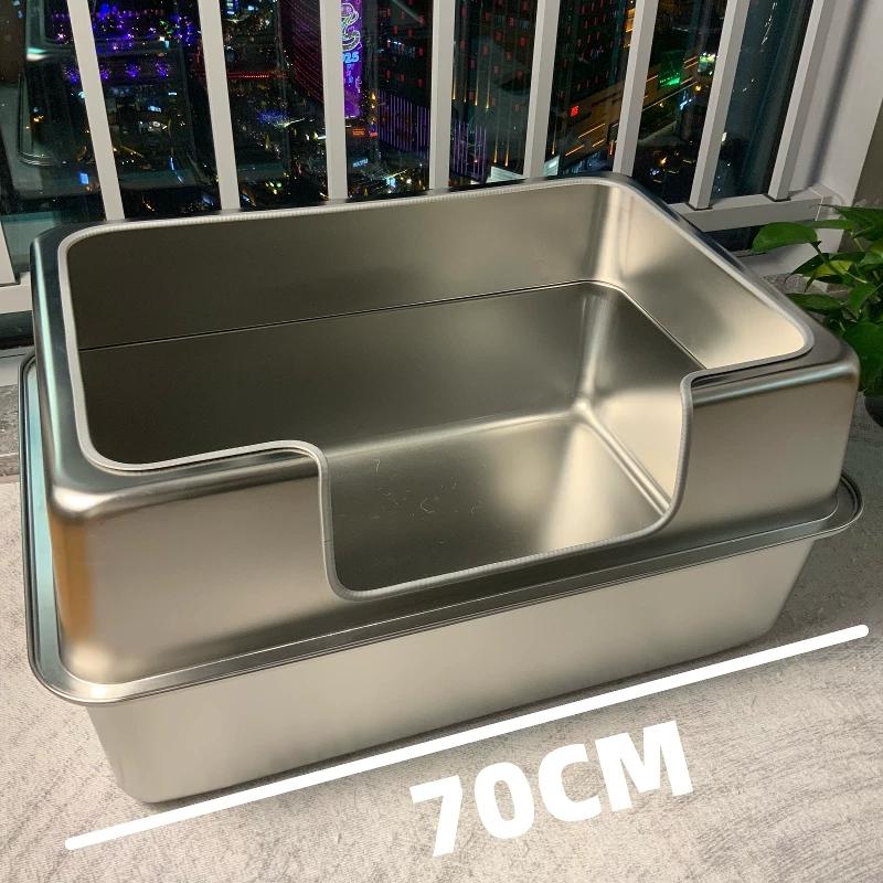 Stainless Steel Jumbo Cat Litter Box Open Type Cat Bedpans Low-Entry Kitty Toilet with Anti-Splash Design Pet Potty for Kittens
