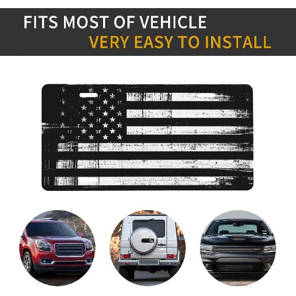 Black And White American Flag Front License Plate For Women Car Vanity Plates Decorative Aluminum Metal Cute Novelty License Plate Cover For Men 6X12