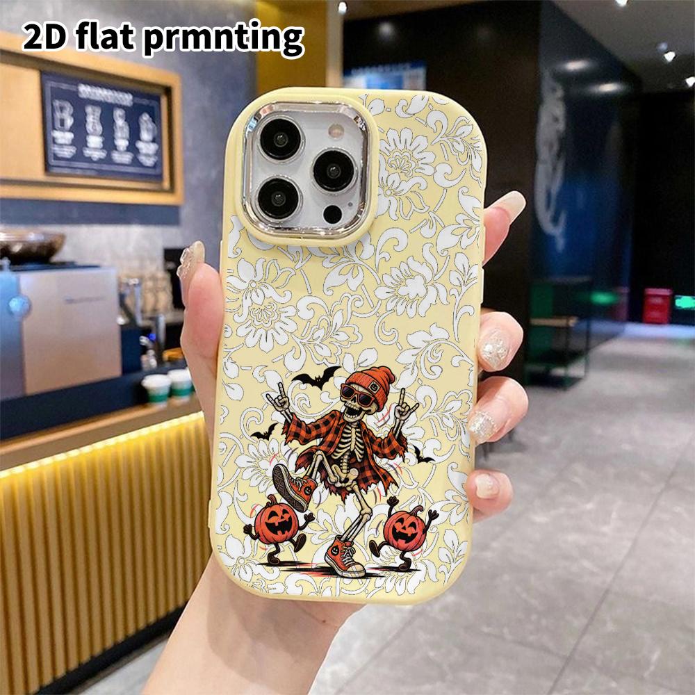 Phone Case: 2D Flat Design Suitable for iPhone 18 17 16 15 14 13 Pro Protective Case, Couple Style, Dancing Skeleton, Christmas and Halloween Gift