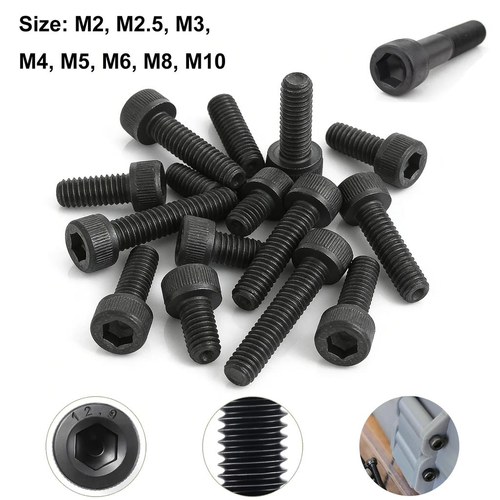 180-300pcs M2-M3 12.9 Hex Head Bolts, Black Carbon Steel Metric Screws, High Strength Machine Screw Assortment for DIY