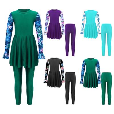 Costume da bagno a due pezzi per bambina per bambina, completo di copertura integrale, pantaloni a maniche lunghe, costume da bagno Burkini