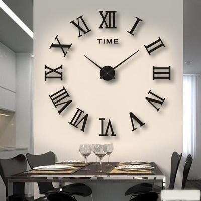 Horloge Murale Digitale Acrylique 3D Design Chiffres Romains Horloge Murale Miroir Mode Grande Horloge Murale Ronde Horloges Auto-Adhésives DIY