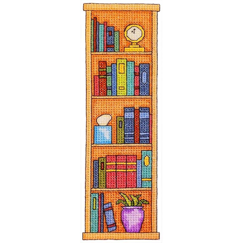 11CT Stamped Double-Sided Bookshelf DIY Bookmarks Cross Stitch Kits 18x6cm Pastoral Bookmark Embroidery Kit for Reading Day Gift