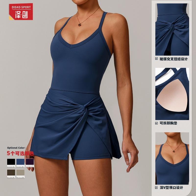 Zechuang Environmentally Friendly Recycled Dress Anti-light Kink Design Skirt Cross Hollow Back Tennis Skirt