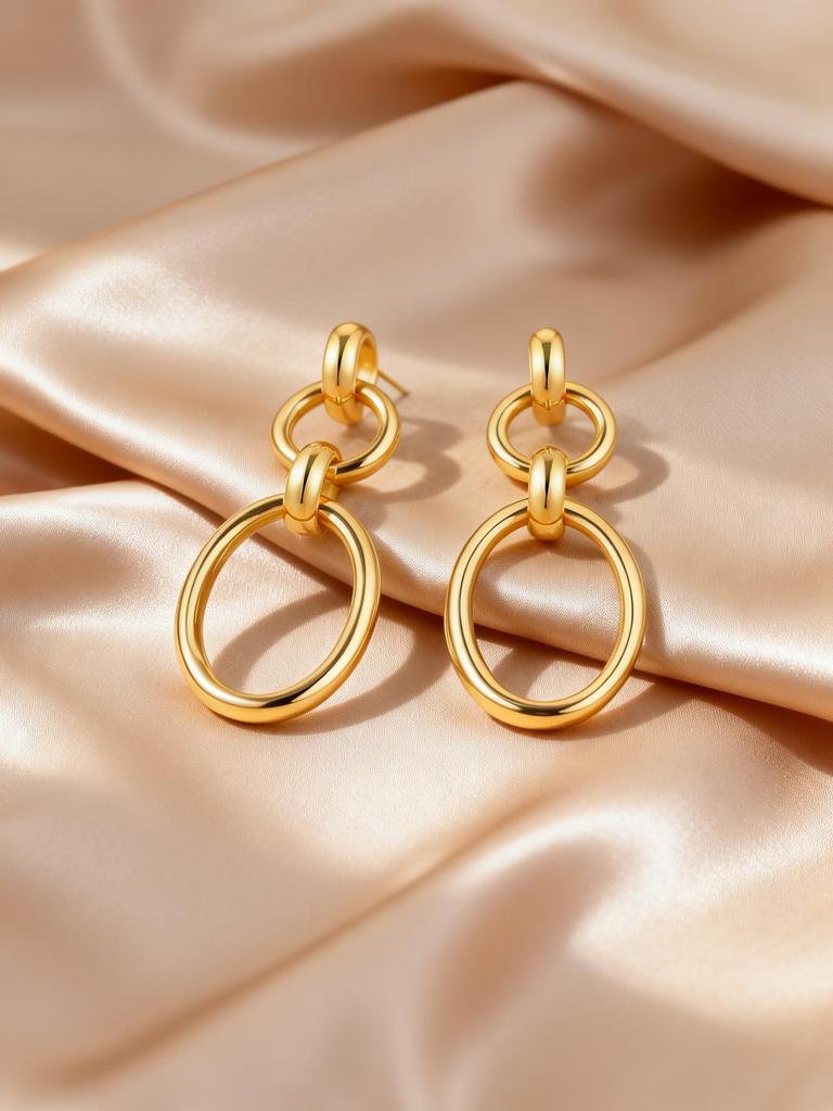 Chic Geometric Circle Drop Earrings for Women Stainless Steel Round Chain Earrings 18K Gold Plated Fashion Daily Jewelry