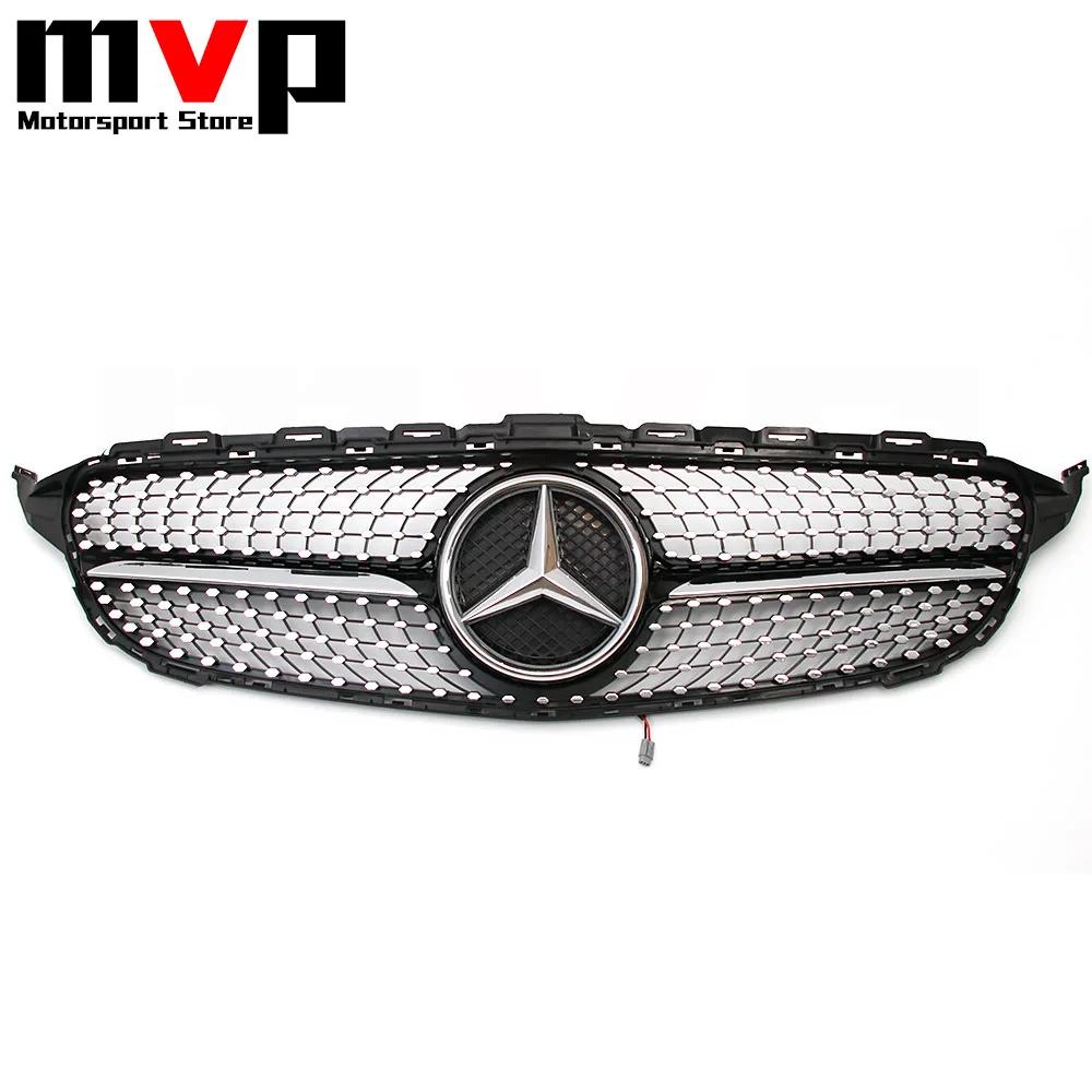 CFC1 2026 Hot Chrome Black Diamonds Style Bumper Grille With Illuminated LED OE Style Star Emblem For Mercedes Benz C-Class W205 2015
