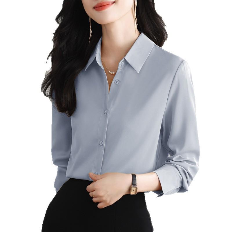 Women's French Satin Silk Long Sleeve Shirt for Autumn 2025 - White Commute Style