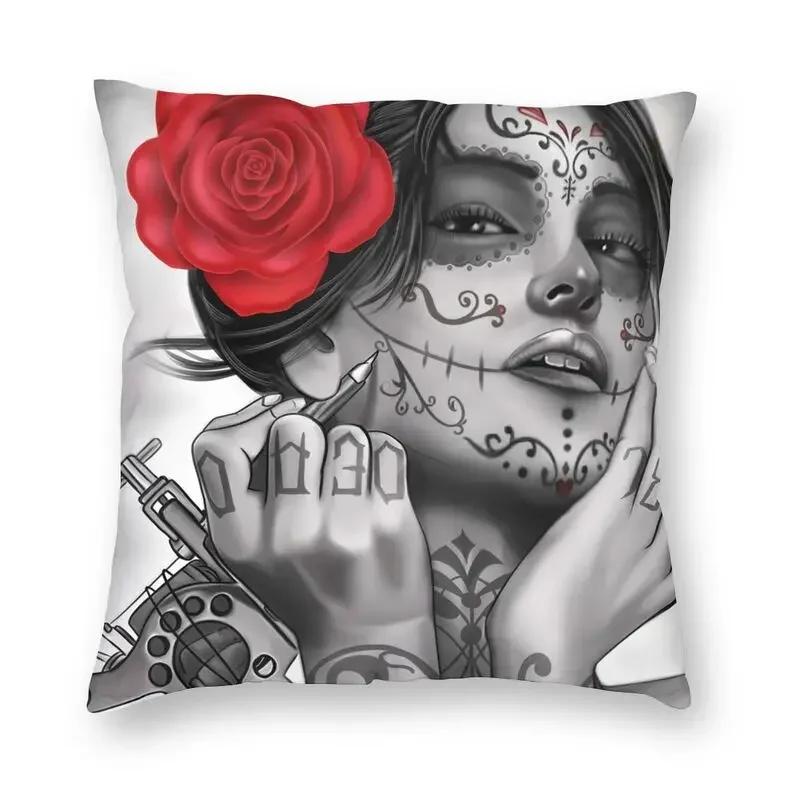 

Хэллоуин сахарный череп девушка наволочка диван домашний декоративный Мексика чикано стиль квадратный пледы наволочка 40x40 см 12x12Inch