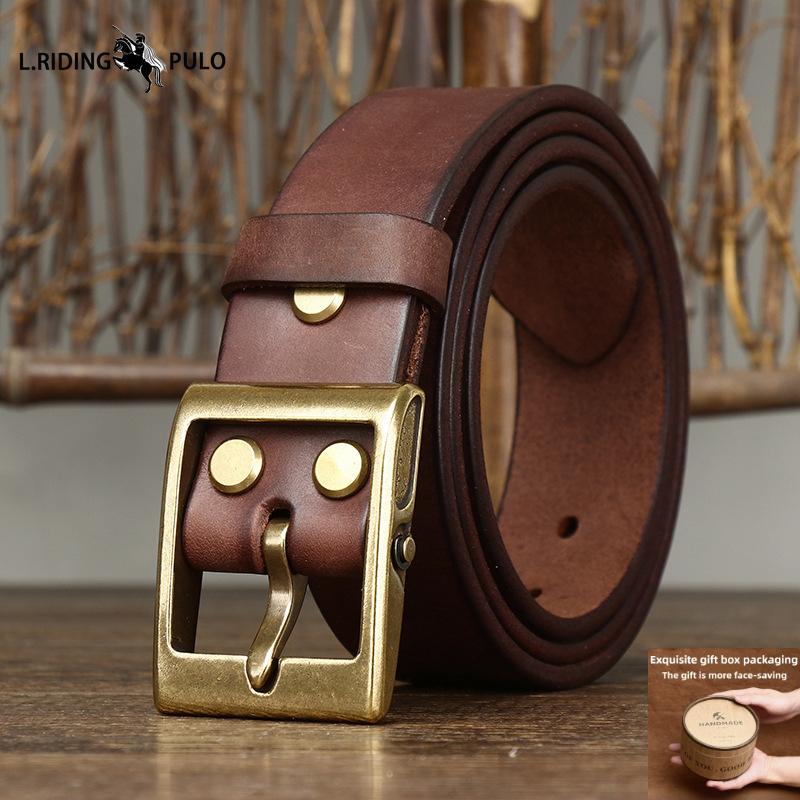 Thickened Genuine Leather Cowhide Belt Men's Genuine Leather Pin Buckle Retro Copper Buckle Casual All-match Belt