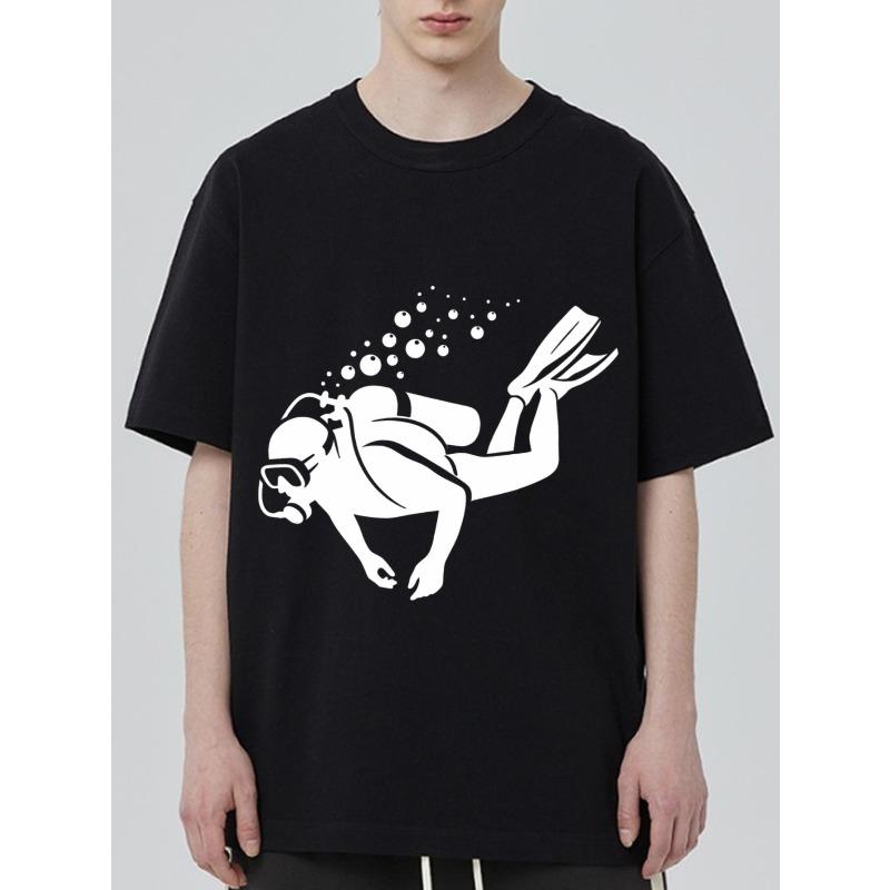 Men's Loose Fit T-Shirt Black Diving Scuba Diver Print Casual Summer Wear