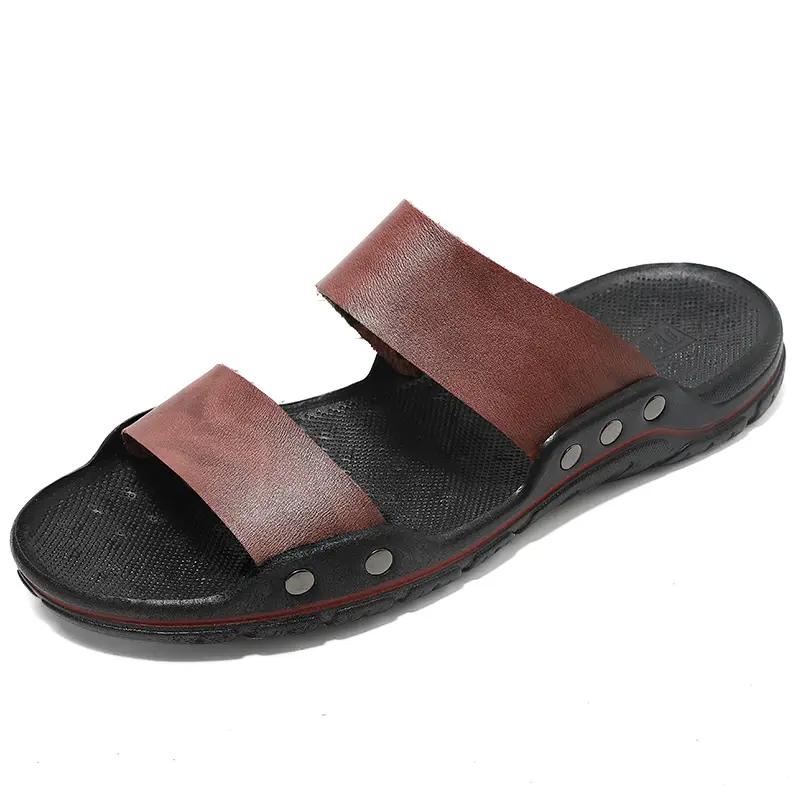 

Summer Travel Men s Slippers Fashion Retro Open Toe Textured Upper Sandals Large Size Soft Bottom Shoes Chinelos De Praia 48 темно-коричневого кольору