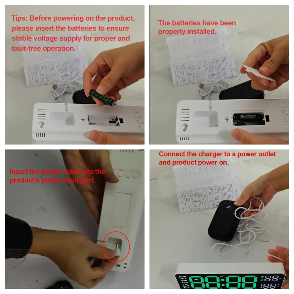 9 Inch Large Digital Wall Clock with Temperature Humidity Display,Auto Dimmer,USB Powered,12/24H LED Alarm Clock for Home Office