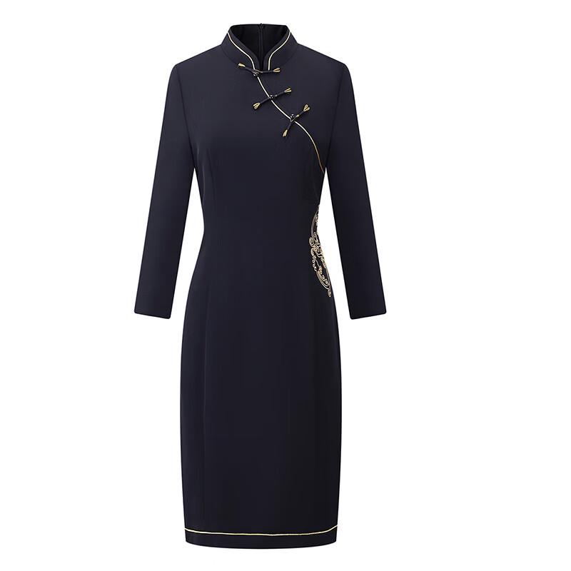 Elegant Black Qipao Style Professional Dress