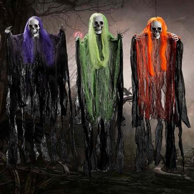 Mrazivá dekorácia ducha Visaci duch Halloweenske dekorácie pre strašidelný dom Realistická polohovateľná kostra pre strašidelné