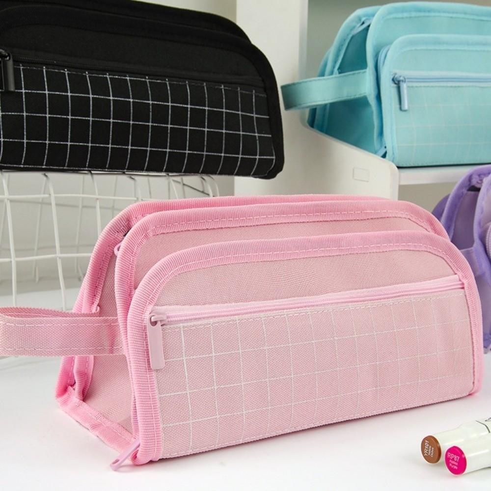Multi-layer Pen Storage Bag Large-capacity Student Stationary Boxes Grid Pencil Case  Children