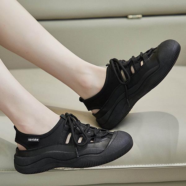 

Hollow canvas shoes Korean version flat bottomed breathable half support 40 чорний